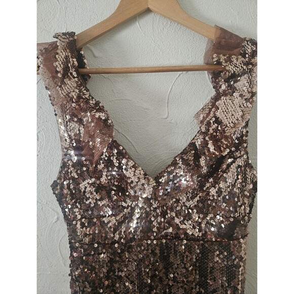 Free People Dresses & Skirts - Free People Copper Sequin Dress Size 4 Mini Ruffle Prom